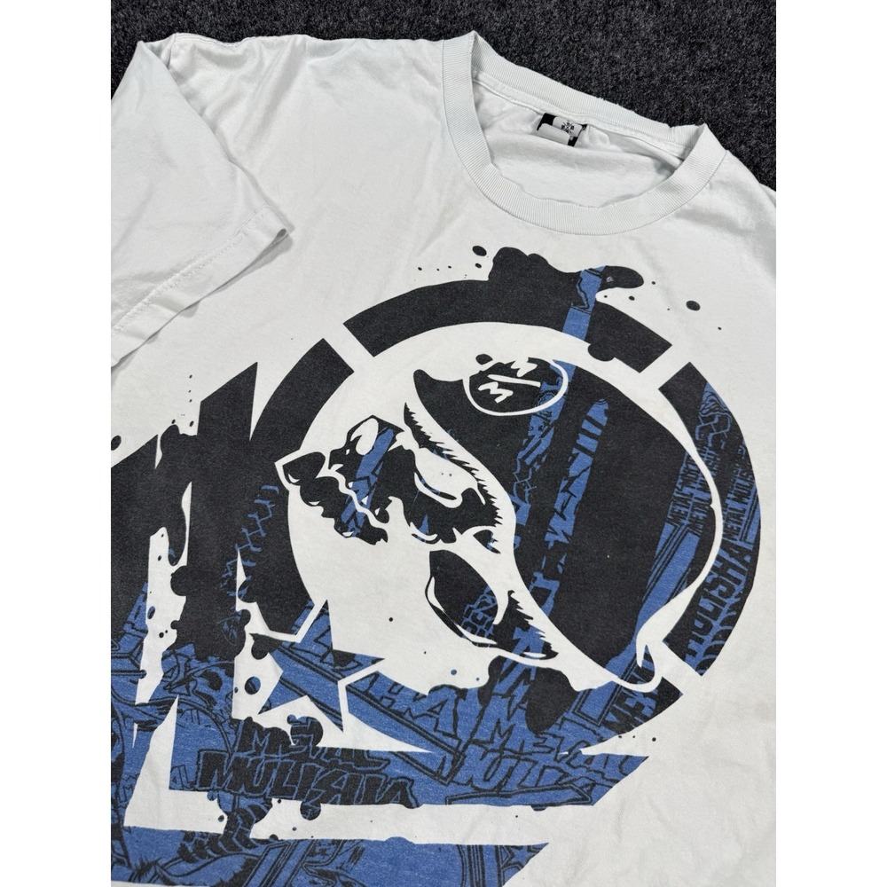Metal Mulisha Skull Graphic T Shirt White Blue Black Size XL Y2K